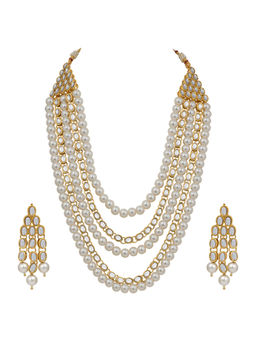 Peora - TraditionalGold Plated White Pearl Long Necklace & Earring-PF25N045W