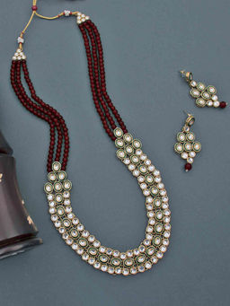 Peora - Traditional Wedding Gold Plated Kundan Faux Bead Necklace Earring Jewellery-PF25N049M