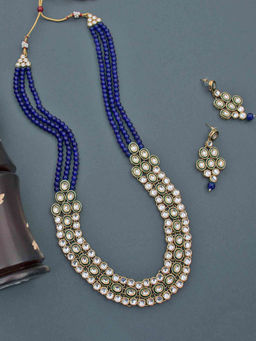 Peora - Traditional Wedding Gold Plated Kundan Faux Bead Necklace Earring Jewellery-PF25N049RB