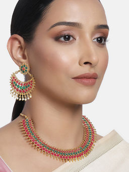 Peora - Gold Plated Stone Choker Necklace Jewellery Set For Women- PF25N051RG