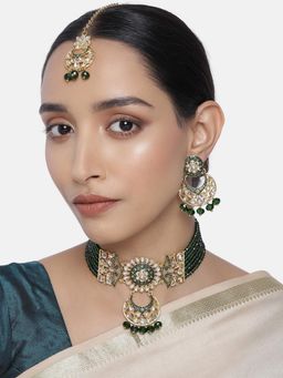 Peora - Gold Plated Kundan Beaded Choker Necklace & Earring Jewellery Set-PF25N056G