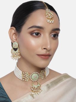 Peora - Gold Plated Kundan Beaded Choker Necklace & Earring Jewellery Set-PF25N056MNT