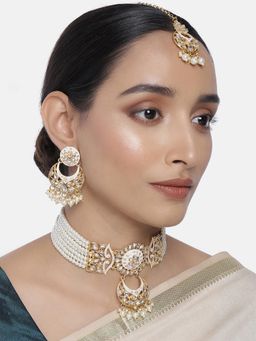Peora - Gold Plated Kundan Beaded Choker Necklace & Earring Jewellery Set-PF25N056W