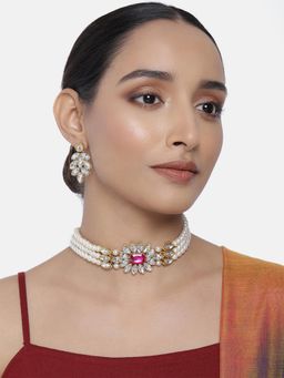 Peora - Gold Plated Pearl Beaded Adjustable Choker Necklace Earring Jewellery Set-PF25N063RP