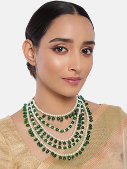 Peora - Green Pearl Layered Long Necklace for Women Traditional Ethic Jewellery-PF25N068G