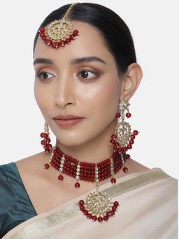 Peora - Gold Plated Pearl Choker Necklace Earring Maang Tikka Jewellery Set-PF25N070M