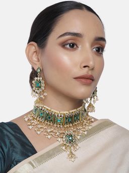 Peora - Gold Plated Meenakari Bridal Choker Necklace Earring Jewellery Set-PF25N071G