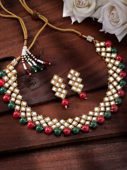 Peora - Indian Traditional Ethnic Kundan Pearl Choker Necklace Earring (Set of 2)-PF25N1018MG