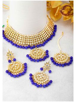 Peora - Gold-Plated Brass And Kundan Pearl Necklace Earring Maang Tikka Set-PF25N1151B