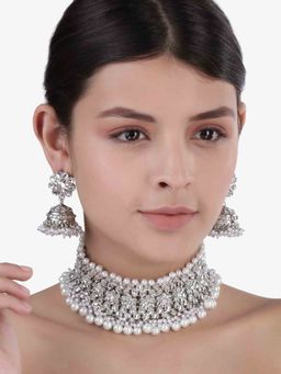 Peora - Brass White Choker Designer Gold Plated Necklaces Set For Women-PF25N1161RW