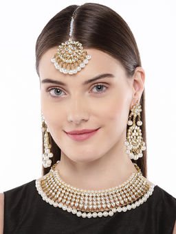 Peora - Brass White Choker Designer Gold Plated Necklaces Set For Women-PF25N1168W