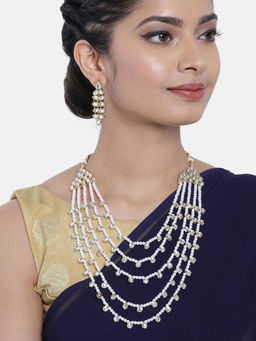 Peora - Jadau Kundan Layered Long Necklace Jewellery Set PF25N1174W