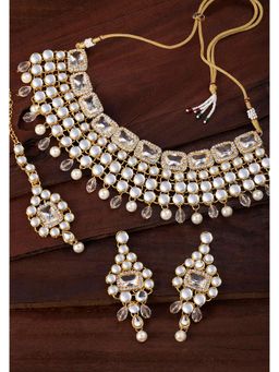 Peora - Crystal Choker Necklace & Maang Tikka Earrings Indian Traditional Jewellery Set-PF25N708W
