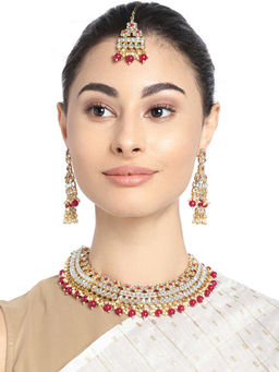 Peora - Traditional Kundan Choker Necklace & Earrings Maang Tikka Jewellery (Set of 3)-PF26N1303M
