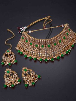 Peora - Rani Padmavati Kundan Faux Pearl Choker Necklace Earrings Maang Tikka Jewellery-PF26N1329G