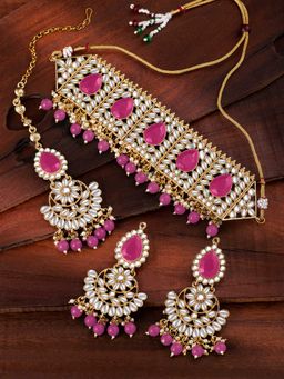 Peora - Rani Padmavati Kundan Choker Necklace Earring Maang Tikka (Set of 3)-PF26N1346RP