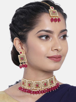 Peora - Traditional Kundan & Pearls Choker Necklace Earring Maang Tikka Jewellery PF26N1393M