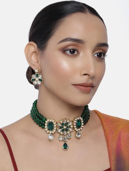 Peora - Gold Plated Crystal Choker Necklace Earring Jewellery Set-PF26N1430G
