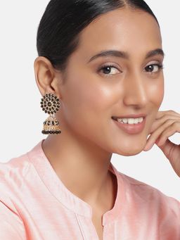 Peora - Gold Plated Ethnic Studded Jhumki Traditional Wedding Earrings Jewellery-PF27E04BL