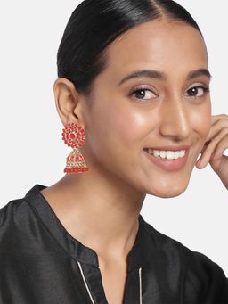 Peora - Gold Plated Ethnic Studded Jhumki Traditional Wedding Earrings Jewellery-PF27E04R