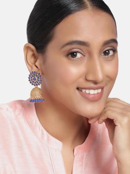 Peora - Gold Plated Floral Studded Jhumki Traditional Wedding Earrings Jewellery-PF27E05B