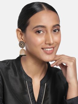 Peora - Gold Plated Floral Studded Jhumki Traditional Wedding Earrings Jewellery-PF27E05BL