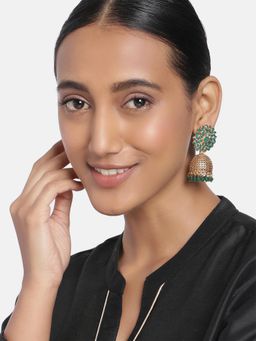 Peora - Gold Plated Floral Studded Jhumki Traditional Wedding Earrings Jewellery-PF27E05G