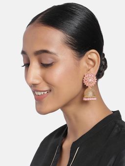 Peora - Gold Plated Floral Studded Jhumki Traditional Wedding Earrings Jewellery-PF27E05PK