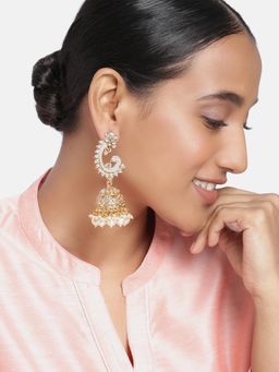 Peora - Kundan Pearl Elegant Peacock Jhumki Earrings for Women Jewellery-PF27E1535W