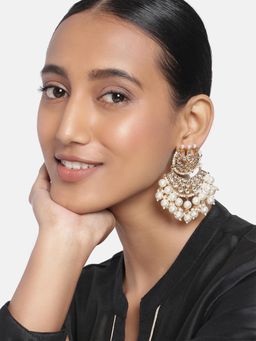 Peora - Gold Plated Classic Pearl Kundan Dangler Drop Earrings for Women Jewellery-PF27E7762W