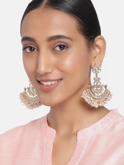 Peora - White Kundan Pearl Studded Chandbali Earrings Jewellery-PF27E7764G