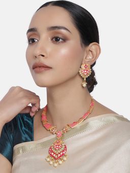 Peora - Traditional Choker Necklace Earring Jewellery Set for Women-PF27N692RP