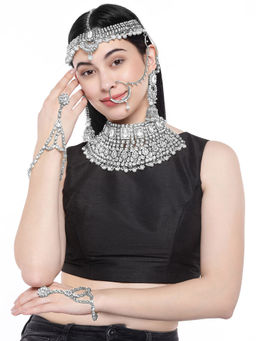 Peora - Silver Plated Jodha Akbar Choker Necklace Bridal Ethnic Indian Jewellery Set PF36BRC02RW