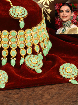 Peora - Gold Plated Padmavati Deepika Reception Bridal Polki Pearl Choker Necklace PF36N48MNT