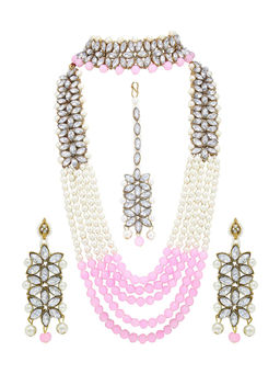 Peora - Gold Plated Pink Colour Kandan Wedding Bridal Traditional Jewellery Set-PF37BR164PK