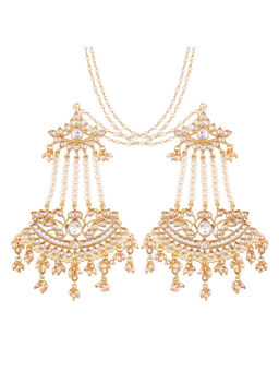 Peora - TraditionalGold Plated Pearl Earrings & Hair Chain-PF37E2464W