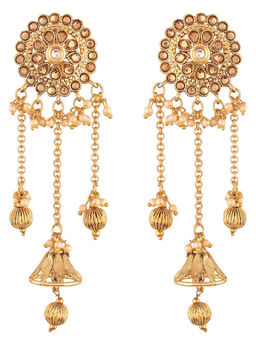 Peora - Gold Plated Kundan Tassel Earrings-PF37E2618FL