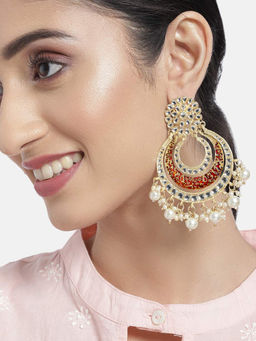 Peora - Maroon Meenakari Gold Plated Chandbali Traditional Earrings Jewellery PF37E2860M