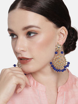 Peora - Traditional Gold Plated Kundan Earrings Jewellery for Women Blue - PF37E7058B