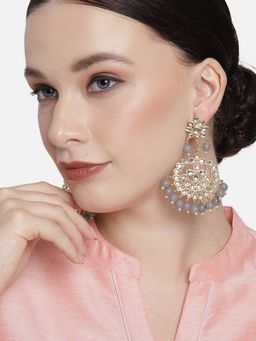 Peora - Traditional Gold Plated Kundan & Pearl Earrings Jewellery Grey - PF37E7058GRY