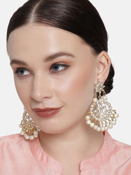 Peora - Traditional Gold Plated Kundan & Pearl Earrings Jewellery White - PF37E7058W