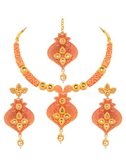 Peora - Traditional Handcrafted Red Necklace & Earrings & Maang-PF37N1565R