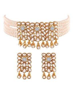 Peora - White Kundan Necklace and Pair of Earrings (Set of 2)-PF37N236W