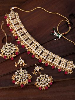Peora - Traditional Kundan Necklace & Earring Maang Tikka Jewellery (Set of 3)-PF37N7069RP