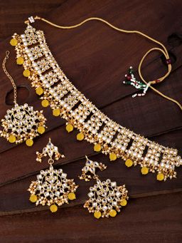 Peora - Traditional Gold Plated Kundan Necklace Jewellery Set Yellow - PF37N7069Y