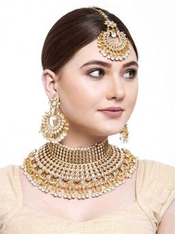 Peora - Wedding Traditional Gold Plated Kundan Choker Necklace Tikka & Earrings (Set of 3)-PF37N7085W