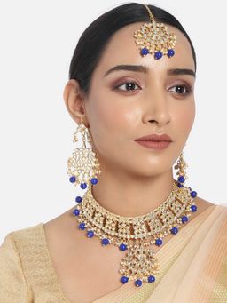 Peora - Gold Plated Traditional Kundan Choker Necklace Jewellery Set Blue -PF37NK7057B