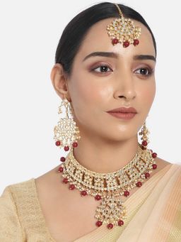 Peora - Gold Plated Traditional Kundan Choker Necklace Jewellery Set Maroon -PF37NK7057M