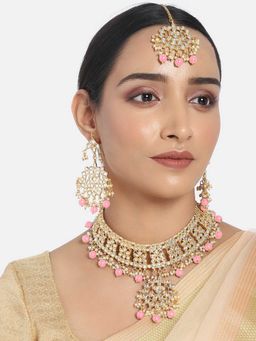 Peora - Gold Plated Traditional Kundan Choker Necklace Jewellery Set Pink -PF37NK7057PK