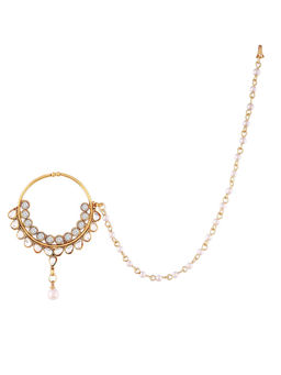 Peora - Gold Plated Nose Ring/Nath & Pearl Chain-PF37NL04